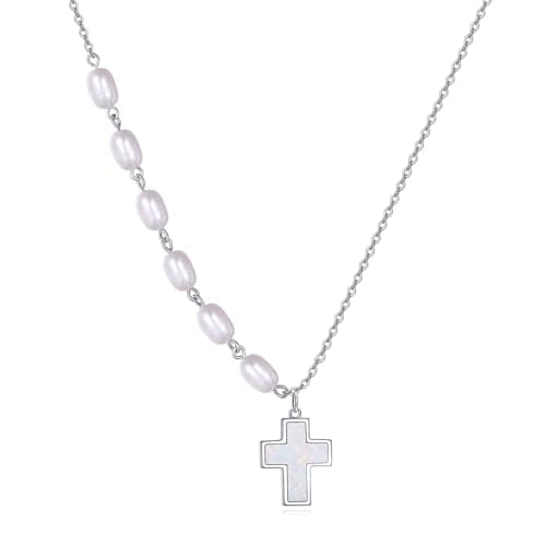 YONFQE Celtic Knot Sterling Silver Abalone Cross Pendant Jewelry for Women