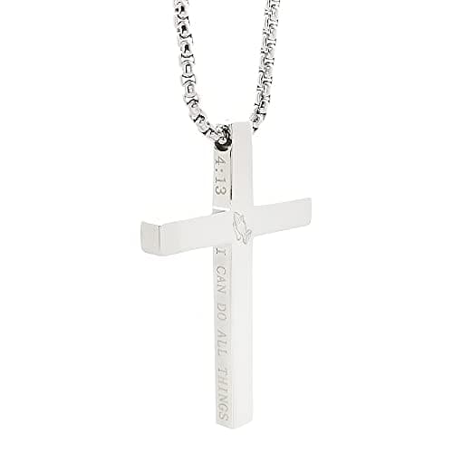 KouGeMou Cross Necklace with 22" Chain - Stainless Steel Religious Faith Jewelry