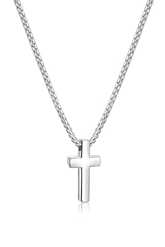 Fiusem Men's Silver/Gold/Black Cross Necklaces 2.5mm Chain, 16-24 Inch Box Chain