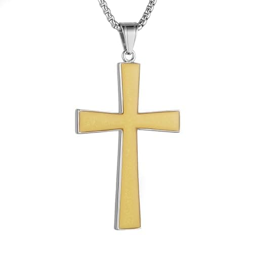 HZMAN High Polished Stainless Steel Cross Pendant Necklace for All