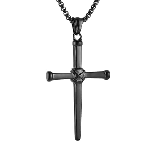HZMAN Men's Stainless Steel Antique Cross Pendant Necklace Christian Jewelry Gift