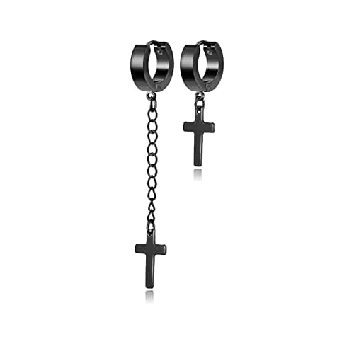 PJWONG Punk Hip Hop Silver Black Gold Tone Dangle Hoop Earrings for Women Men Teens