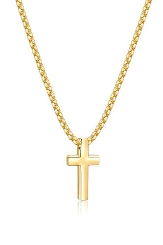 Fiusem Men's Silver/Gold/Black Cross Necklaces 2.5mm Chain, 16-24 Inch Box Chain