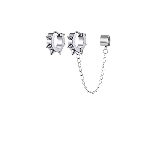 PJWONG Punk Hip Hop Silver Black Gold Tone Dangle Hoop Earrings for Women Men Teens