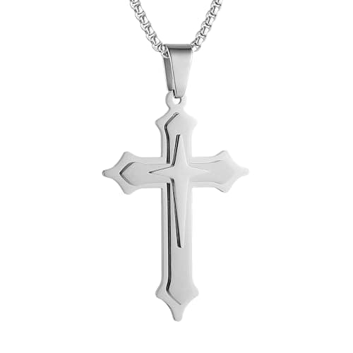 HZMAN Men's High Polished Stainless Steel Multilayer Cross Necklace Gift with 24 Inch Chain
