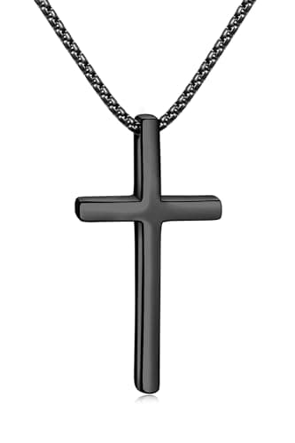 Fiusem Men's Silver/Gold/Black Cross Necklaces 2.5mm Chain, 16-24 Inch Box Chain