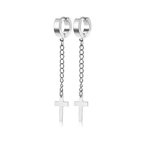 PJWONG Punk Hip Hop Silver Black Gold Tone Dangle Hoop Earrings for Women Men Teens