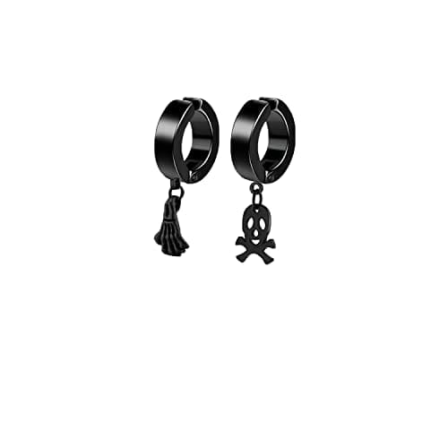 PJWONG Punk Hip Hop Silver Black Gold Tone Dangle Hoop Earrings for Women Men Teens