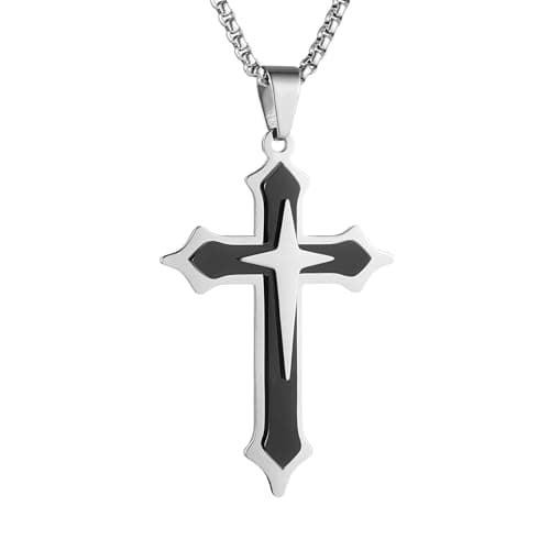 HZMAN Men's High Polished Stainless Steel Multilayer Cross Necklace Gift with 24 Inch Chain