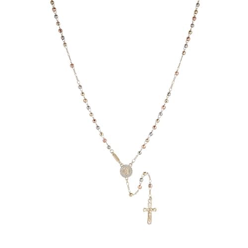 HZMAN 14K Gold Plated Virgin Mary & St. Benedict Rosary Necklace - Dainty Christian Jewelry Gift for Women