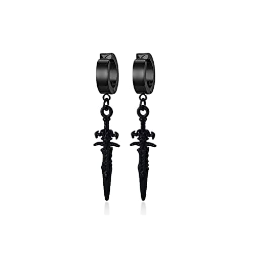 PJWONG Punk Hip Hop Silver Black Gold Tone Dangle Hoop Earrings for Women Men Teens