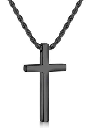 Fiusem Men's Stainless Steel Cross Necklace, 2.5mm Rope Chain, 16-28 inches