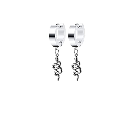 PJWONG Punk Hip Hop Silver Black Gold Tone Dangle Hoop Earrings for Women Men Teens