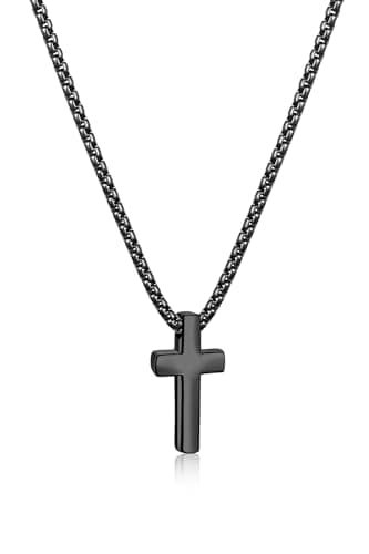 Fiusem Men's Silver/Gold/Black Cross Necklaces 2.5mm Chain, 16-24 Inch Box Chain