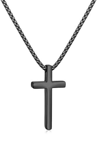 Fiusem Men's Silver/Gold/Black Cross Necklaces 2.5mm Chain, 16-24 Inch Box Chain