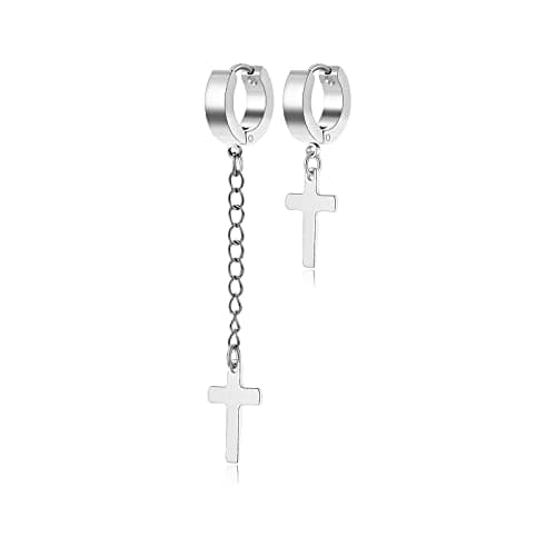 PJWONG Punk Hip Hop Silver Black Gold Tone Dangle Hoop Earrings for Women Men Teens