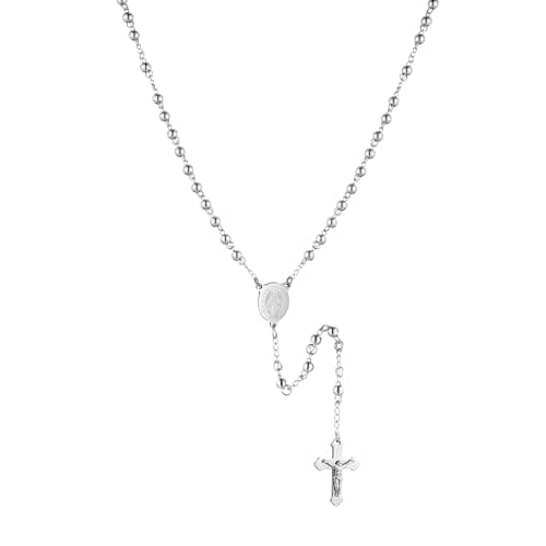 Women's Stainless Steel Rosary Cross Necklace