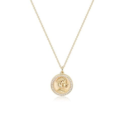 VACRONA 18k Gold Plated Vintage Textured Coin Necklace for Women