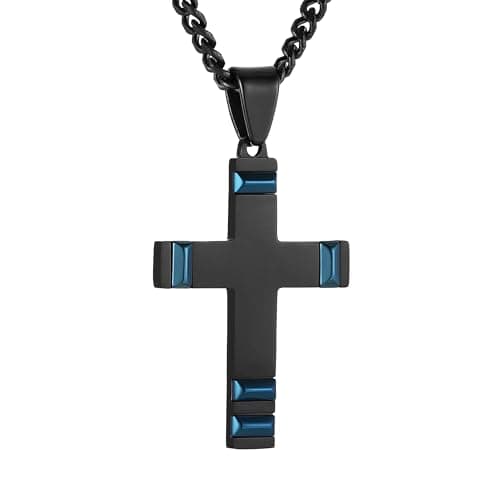 HZMAN Men's High Polished Stainless Steel Cross Necklace with 24 Inch Chain