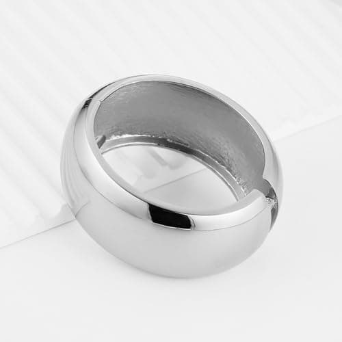 HZMAN Thick Wide Polished Open Hinge Bracelet for Women