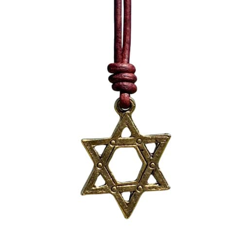 Star of David Necklace - Mens Tequila Sunrise Shop, Gold Mitzvah Gift, Jewish Jewelry, Antique Silver, Black Leather