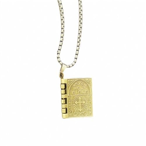 Holy Bible Book Pendant Necklace Charm Silver Alloy Cross Chain Jewelry Gifts