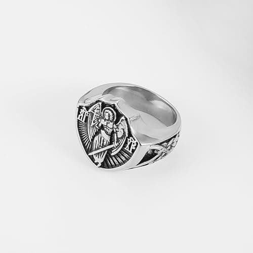 HZMAN Archangel Ring for Men: Stainless Steel Saint Michael Medal Statement Jewelry Gift