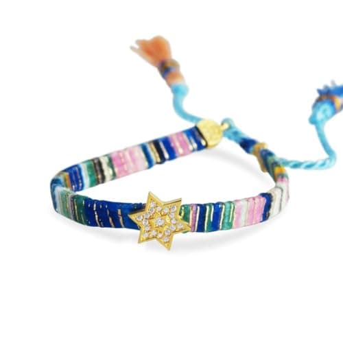 Paula Macrame Star of David Bracelet for Bat Mitzvah in Blue and Gold