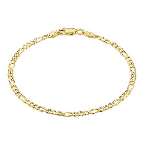 KISPER Italian 925 Sterling Silver 18k Gold Plated Diamond-Cut Figaro Chain Bracelet, 3mm