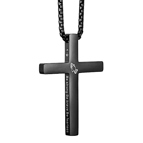 KouGeMou Cross Necklace with 22" Chain - Stainless Steel Religious Faith Jewelry