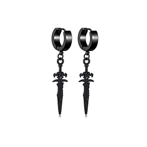 PJWONG Punk Hip Hop Silver Black Gold Tone Dangle Hoop Earrings for Women Men Teens