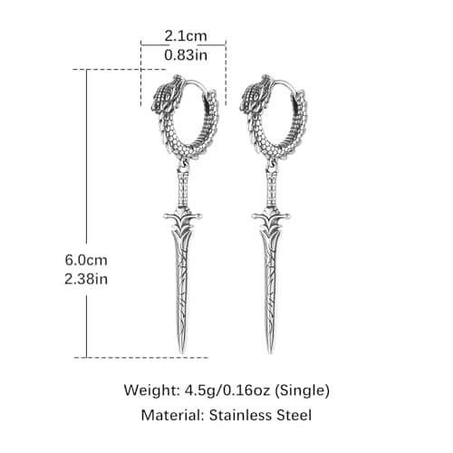 HZMAN Men's Gothic Punk Stainless Steel Dragon Knight Earrings Hinged Hoop Jewelry