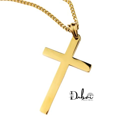Dubai 24K Gold Cross Necklace for Men and Women, Thin Miami Cuban Link Pendant