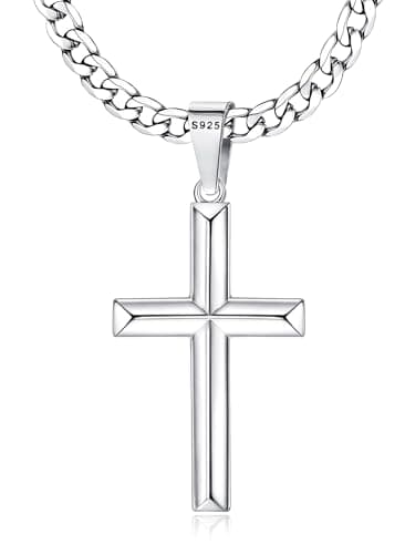 MILACOLATO Sterling Silver Cross Necklace, 5mm Stainless Steel Chain, Men & Women, 16-30 Inches