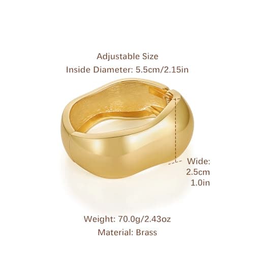 HZMAN Chunky Gold Hammered Cuff Bracelet for Women