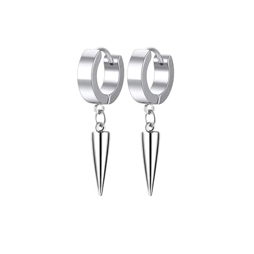 PJWONG Punk Hip Hop Silver Black Gold Tone Dangle Hoop Earrings for Women Men Teens