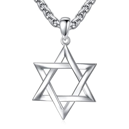 Stainless Steel Star of David Necklace, Sterling Silver, 22+2 Inches