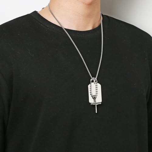 HZMAN Men's Stainless Steel Baseball Cross Military Dog Tag Necklace