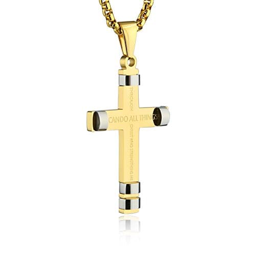 Philippians 4:13 Cross Pendant Stainless Steel Necklace - 3 Colors