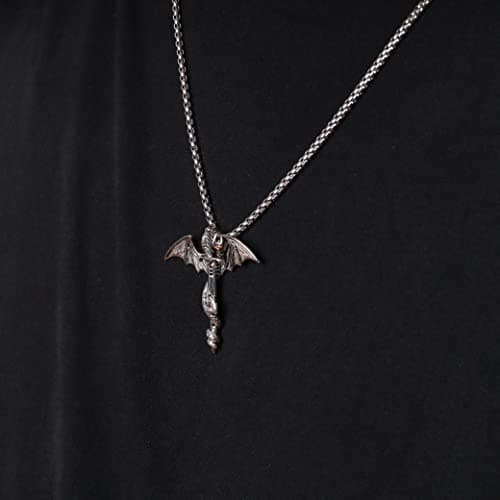 HAQUIL Silver Plated Dragon Sword Pendant Necklace for Men