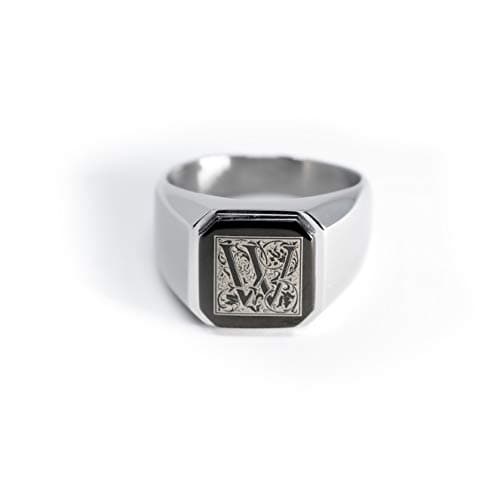 Tioneer Stainless Steel Letter Ring | Square Flat Top Men's & Women's Jewelry (Black, Gold, Silver) Size 7-16