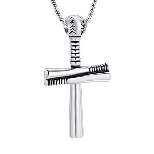 Imrsanl Baseball Bat Cremation Jewelry Stainless Steel Cross Urn Necklace for Ashes