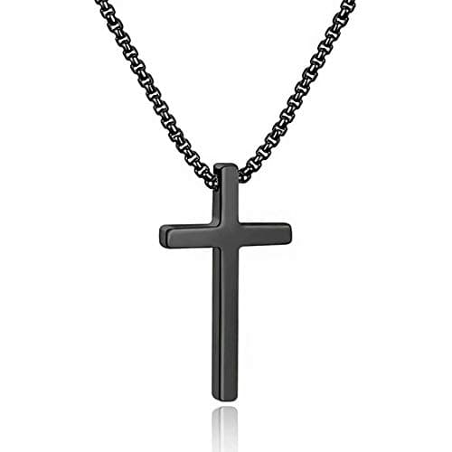 Men's Silver Black Gold Stainless Steel Cross Necklace 16-30 Inch Box Chain