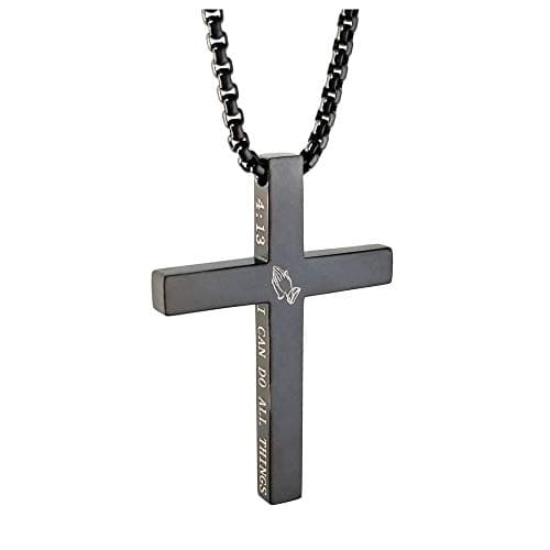 KouGeMou Cross Necklace with 22" Chain - Stainless Steel Religious Faith Jewelry
