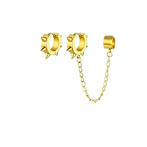 PJWONG Punk Hip Hop Silver Black Gold Tone Dangle Hoop Earrings for Women Men Teens