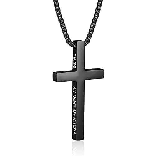 Men's Stainless Steel Cross Necklace with Bible Verse Pendant - Christian Jewelry Gift for Boys