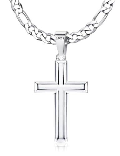 MILACOLATO Sterling Silver Cross Necklace, 5mm Stainless Steel Chain, Men & Women, 16-30 Inches