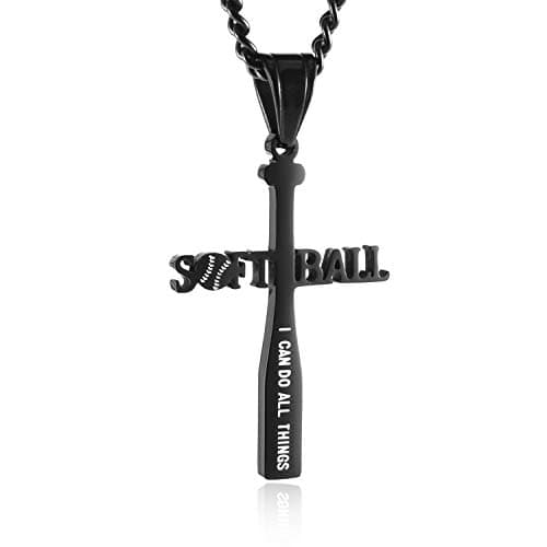 Softball Bat Cross Pendant Necklace with Bible Verse