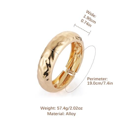 HZMAN Women's 7.5 Inch Thick Wide Polished Hammered Bracelet Jewelry