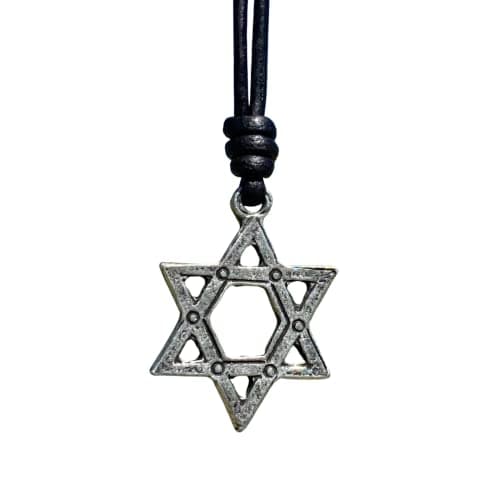 Star of David Necklace - Mens Tequila Sunrise Shop, Gold Mitzvah Gift, Jewish Jewelry, Antique Silver, Black Leather
